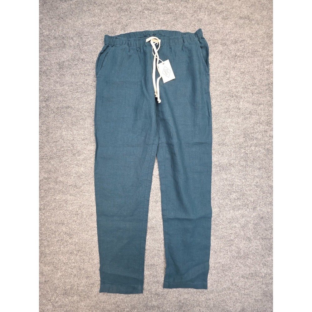 Alex Crane Bo Pants Men's Small Teal "Dusk" 100% Linen Stretch NWT Tapered